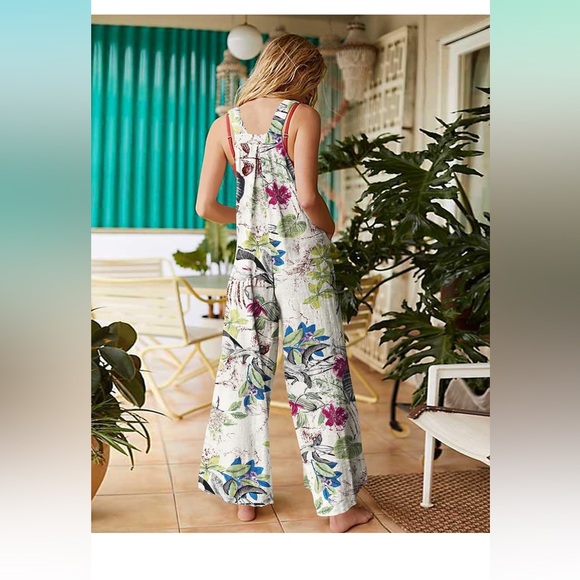 🆕 Boho Floral Adjustable Straps Wide Leg Jumpsuits with Pockets - Picture 2 of 3